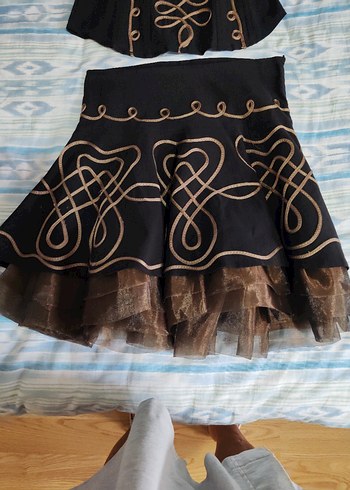 36 Beden Nakışlı Siyah Straplez Gotik Mini Elbise