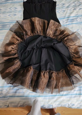36 Beden siyah Renk Nakışlı Siyah Straplez Gotik Mini Elbise
