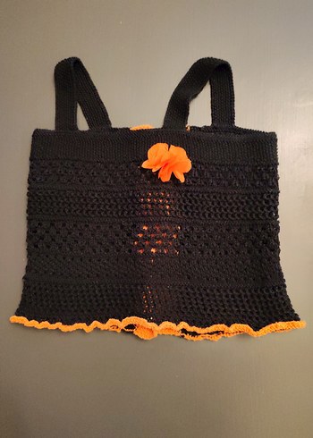 Siyah Dantel Detaylı Kız Çocuk Örgü straplez bluz - Görsel 4