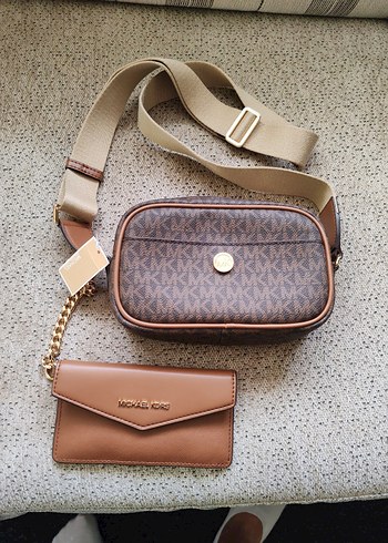 Michael Kors Kahverengi Deri Baskılı Çapraz Çanta 2+1