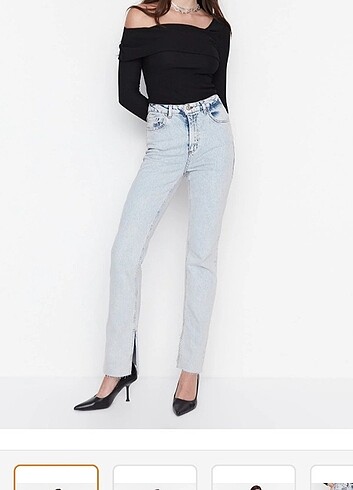 Trendyolmilla Mavi Yırtmaçlı Yüksek Bel Jeans