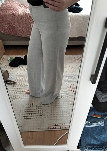 s Beden gri Renk Gri Keten Kumaş Kadın Pantolon