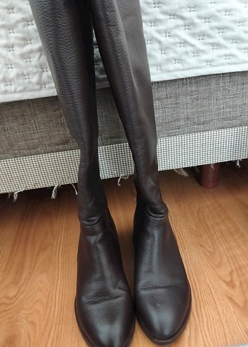 Kadın Kahverengi Deri Dizüstü Tokalı Bot - Görsel 4