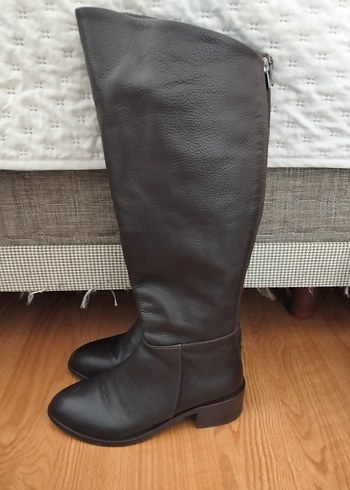 Kadın Kahverengi Deri Dizüstü Tokalı Bot - Görsel 2