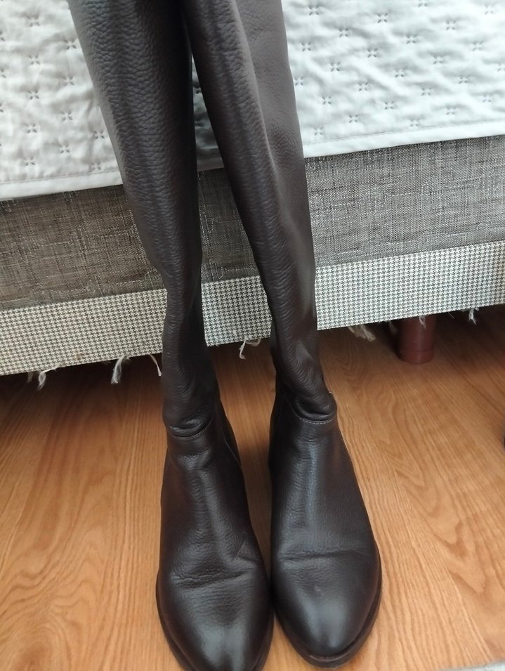 Kadın Kahverengi Deri Dizüstü Tokalı Bot - Görsel 4