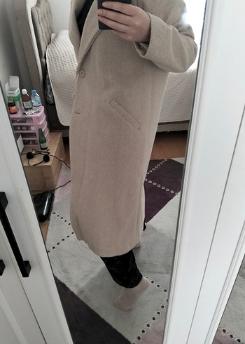 Bej Düğmeli Midi Kadın Kaban - Görsel 2