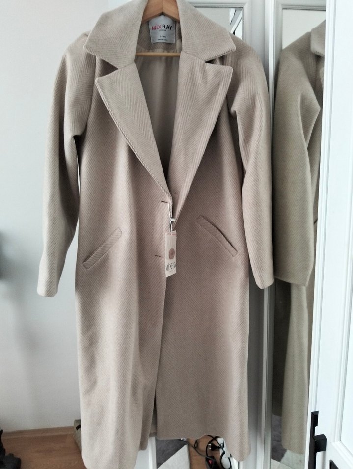 Bej Düğmeli Midi Kadın Kaban - Görsel 3