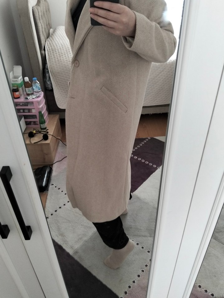 Bej Düğmeli Midi Kadın Kaban - Görsel 2