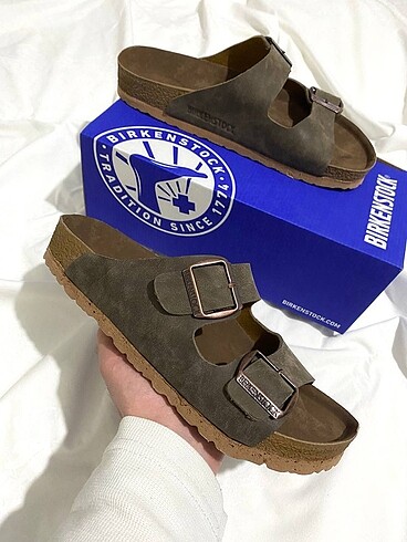 Arizona birkenstock çift tokalı terlik vizon renk