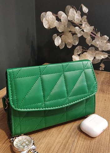 Yeşil Baklava Desenli Kadın Çantası 