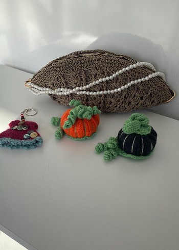 Bohem Tarz Örgü Çanta ve Anahtarlık Seti - Görsel 4