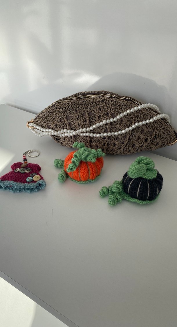 Bohem Tarz Örgü Çanta ve Anahtarlık Seti - Görsel 3