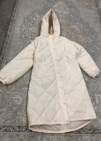 LCW Düğmeli Beyaz Uzun Kadın Kışlık Mont - Görsel 3