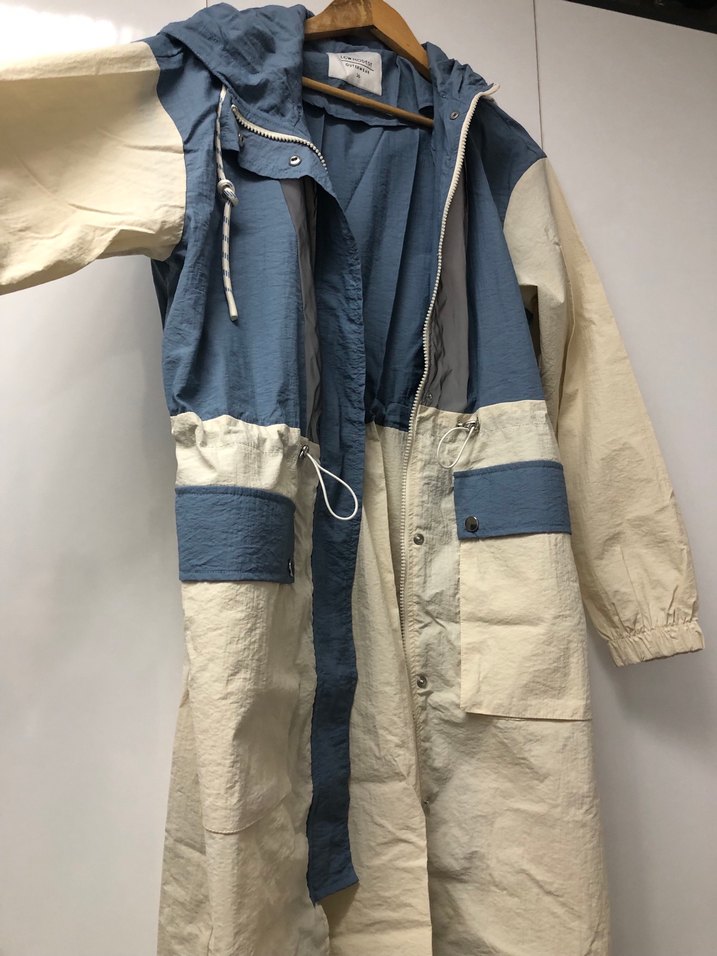 Kadın Mavi Bej Uzun Pamuklu Trençkot - Görsel 3