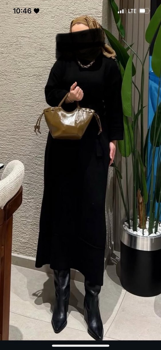 Siyah Uzun  triko Elbise - Görsel 2