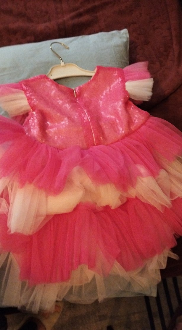 Pembe Barbie Baskılı Kız Çocuk Elbisesi - Görsel 2