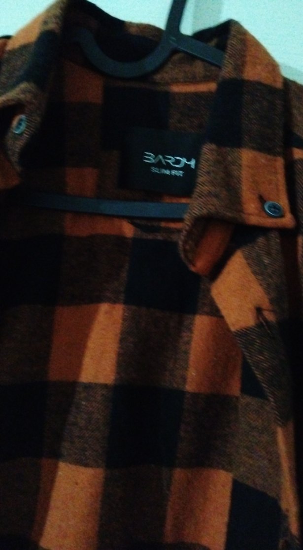 Düğmeli Uzun Kollu Kahverengi Kareli Erkek Gömlek - Görsel 2