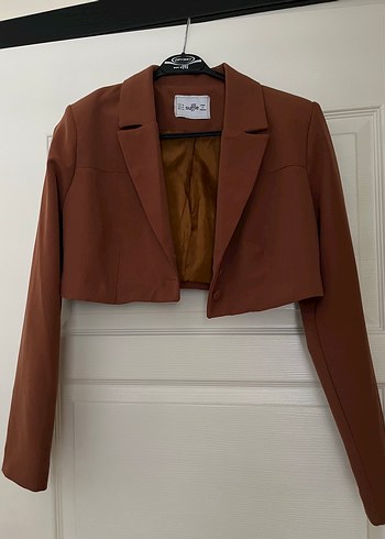 Düğmeli Kahverengi Kadın Blazer Ceket