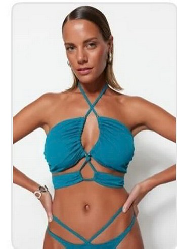 Trendyol & Milla Drapeli Turkuaz Mini Bikini Üstü