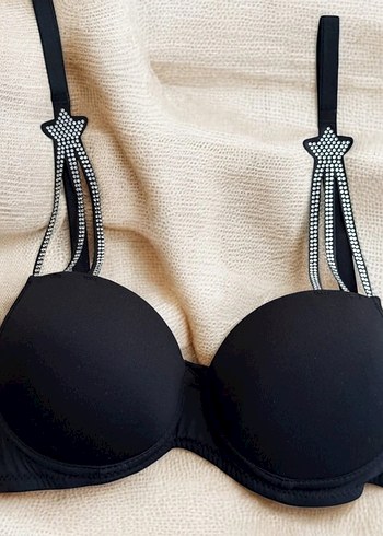 Siyah Parlak Taşlı Goth Sütyen ve Tanga Takım 90 b - Görsel 2