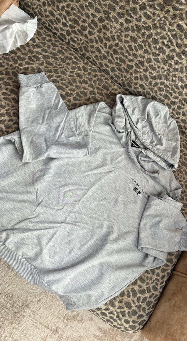 Kapüşonlu Gri Baskılı Kadın Sweatshirt - Görsel 2