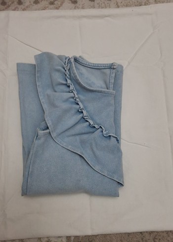 Kolsuz Mavi Denim Kız Elbise - Görsel 3