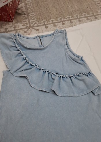 Kolsuz Mavi Denim Kız Elbise - Görsel 2