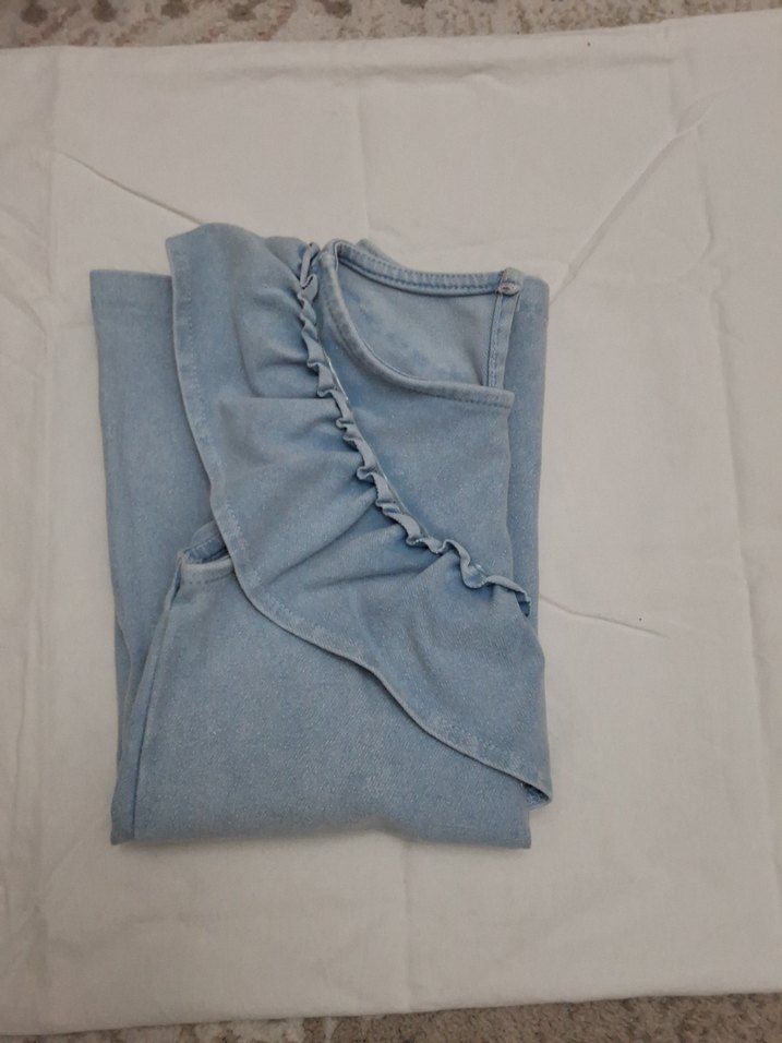 Kolsuz Mavi Denim Kız Elbise - Görsel 3
