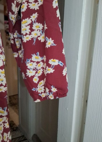 Bordo Çiçek Desenli Uzun Bohem Elbise - Görsel 4