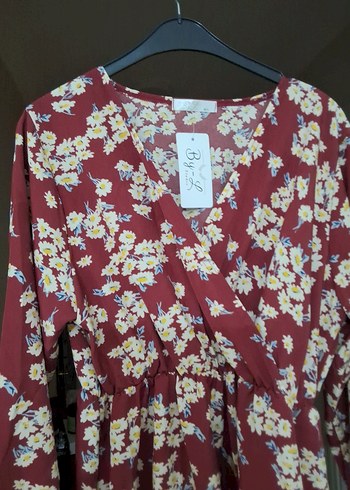 Bordo Çiçek Desenli Uzun Bohem Elbise - Görsel 2