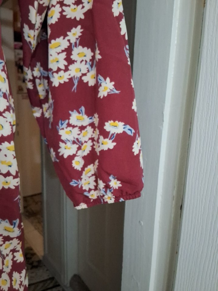 Bordo Çiçek Desenli Uzun Bohem Elbise - Görsel 4