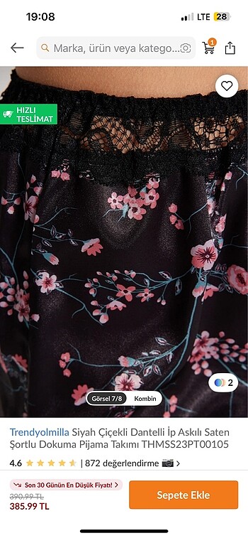 36 Beden siyah Renk Milla Pijama Takımı