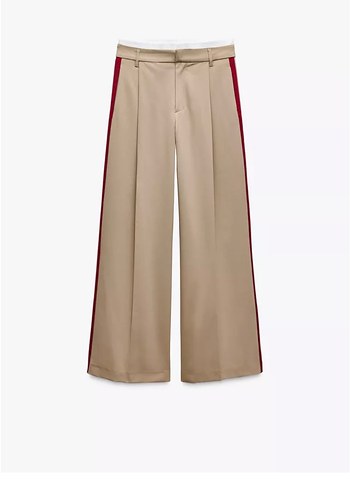 Zara Bej Midi Pliseli Kumaş Pantolon