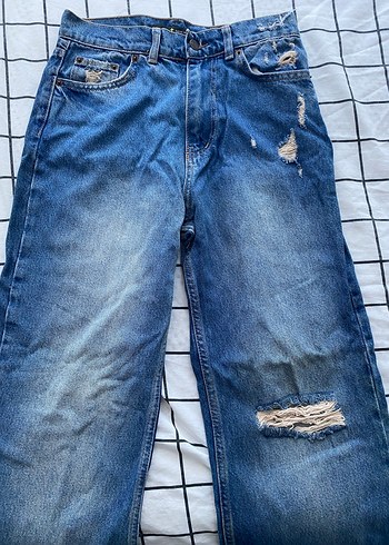 36 Beden Kadın Mavi Loose Fit Denim Midi Jean