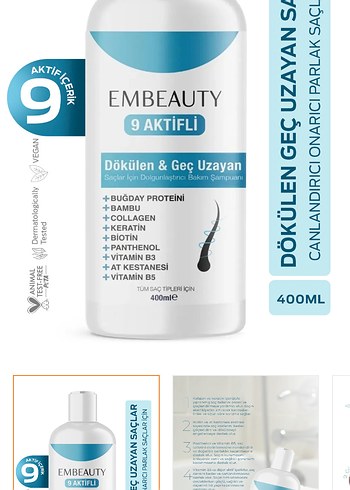 Embeauty 9 Aktifli Dökülen & Geç Uzayan Saç Şampuanı 400ml