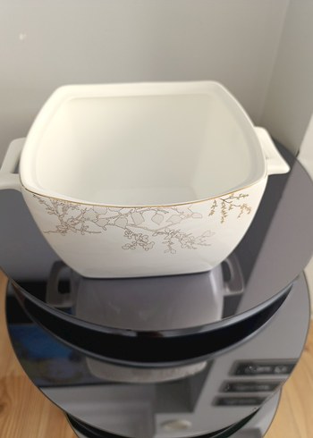 Gri Desenli Beyaz Seramik Kase - Görsel 3