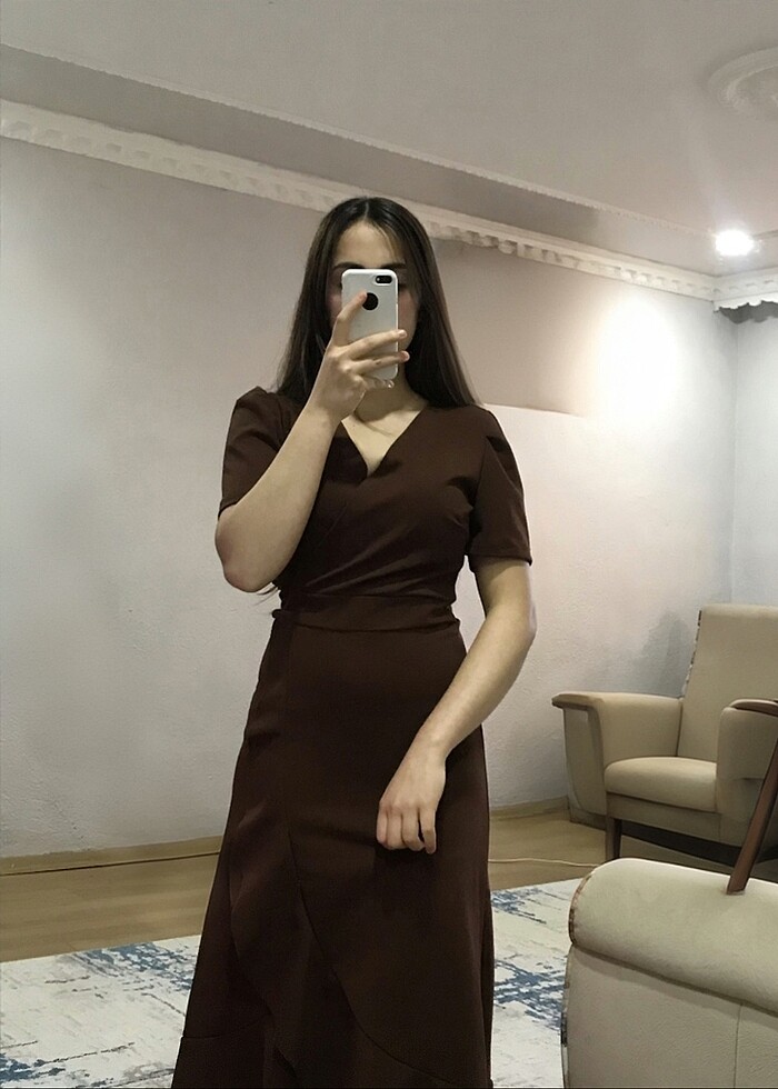 Kahverengi elbise - Görsel 2