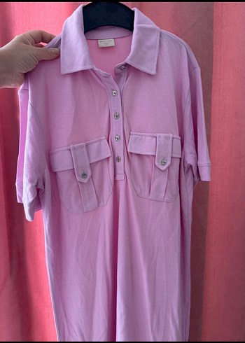 38 Beden pembe Renk Pembe Polo Yaka Midi Elbise