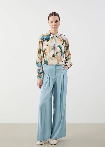 LCW Modest Mavi Loose Fit Geniş Paça Kadın Pileli Pantolon