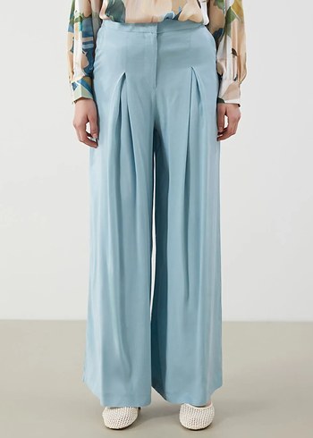 LC Waikiki LCW Modest Mavi Loose Fit Geniş Paça Kadın Pileli Pantolon