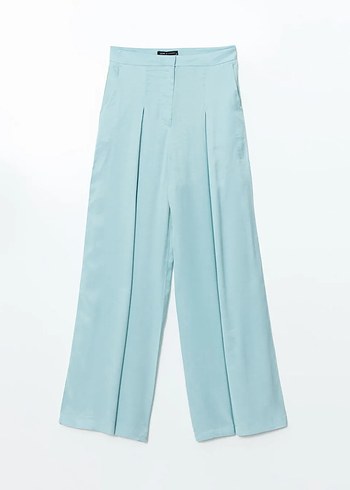36 Beden turkuaz Renk LCW Modest Mavi Loose Fit Geniş Paça Kadın Pileli Pantolon