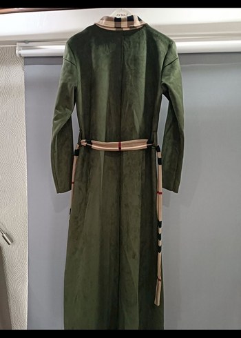 Düğmeli Haki Kadın Süet Uzun Kaban - Görsel 3