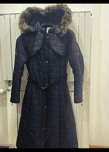 Kürk Detaylı Lacivert Uzun Kadın Kışlık Mont - Görsel 2