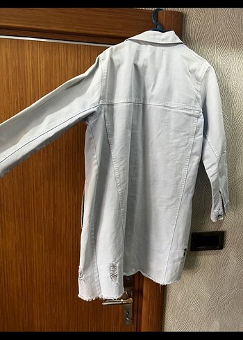 Kadın Buz mavisi Uzun Denim kot Ceket - Görsel 2