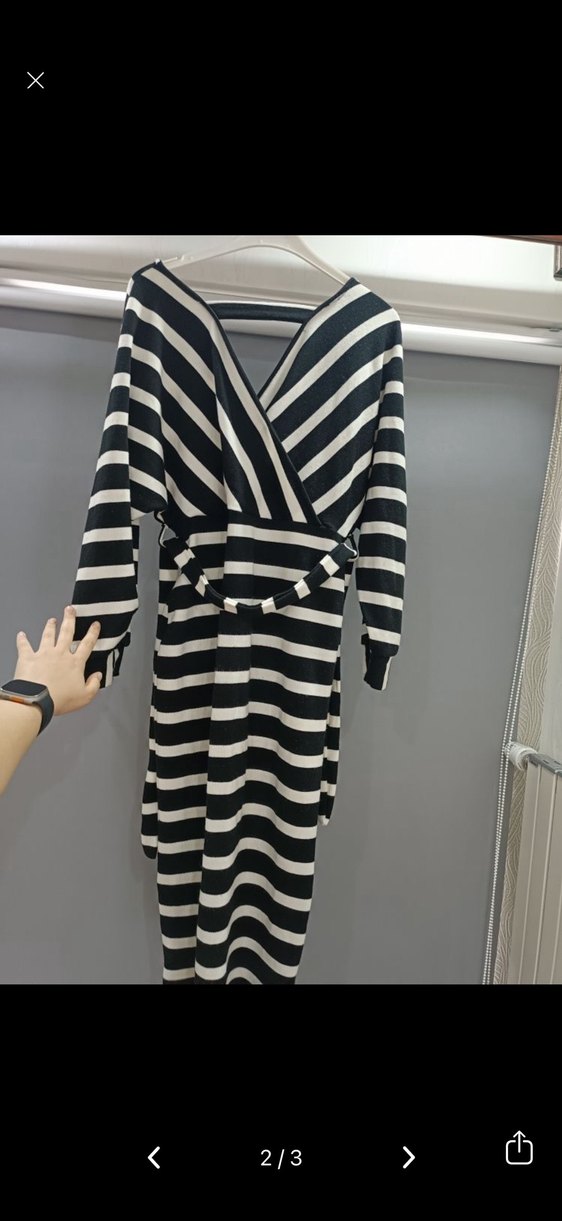 Zebra Desenli V Yaka Uzun Kollu Triko Elbise - Görsel 2