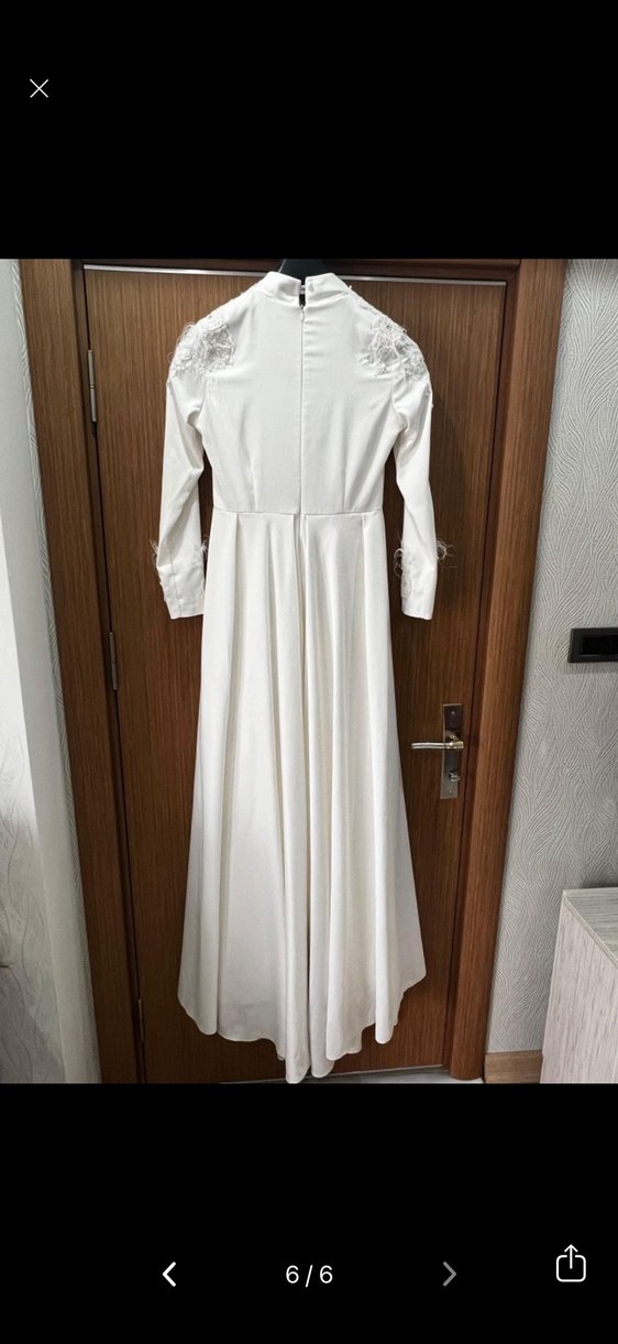 Uzun Kollu Yüksek Yakalı Prenses Gelinlik - Görsel 4