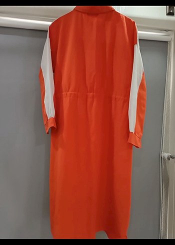 Turuncu Uzun Kadın Yağmurluk Fermuarlı - Görsel 2