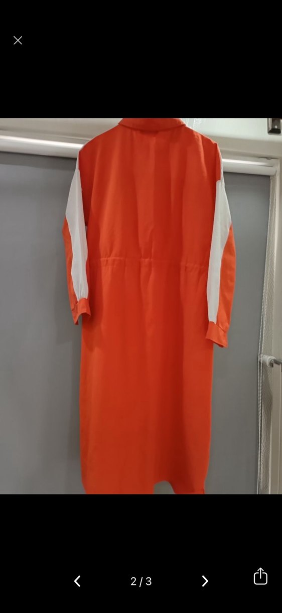 Turuncu Uzun Kadın Yağmurluk Fermuarlı - Görsel 2