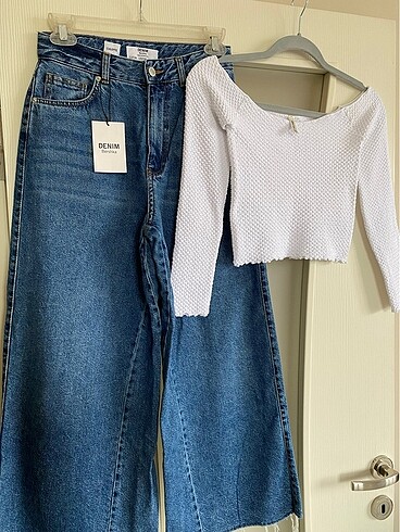 34 Beden mavi Renk Bershka culotte jean ve sunday best bluz