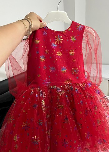 HelloBaby Kız Çocuk Kırmızı İşlemeli Parlak Elbise